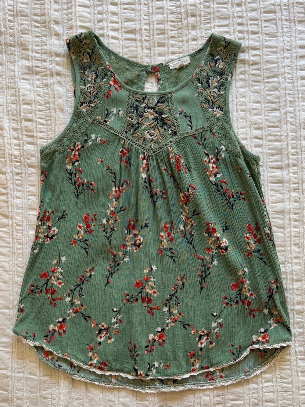 Mason & Belle Green with Flowers Sleeveless Blouse, Small